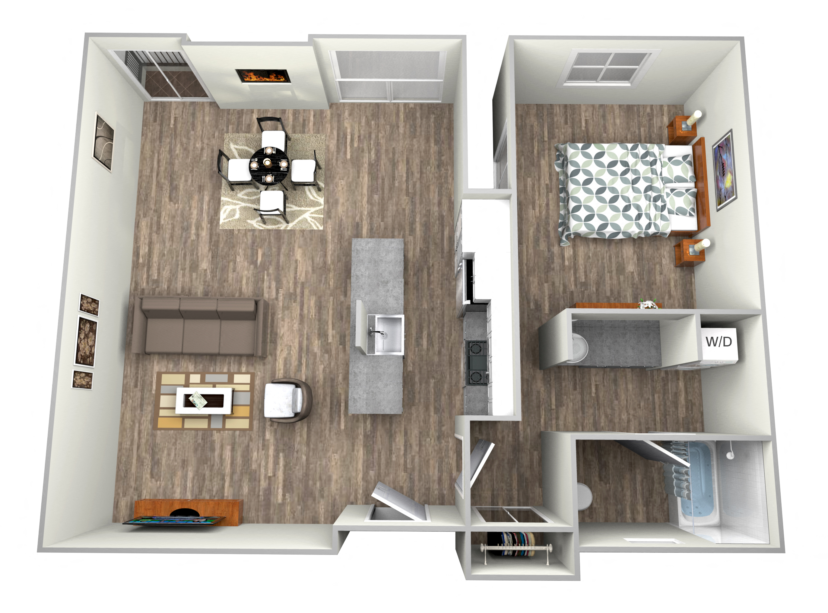 Floor plan for 1 bed, 1 bath, 856 sqft